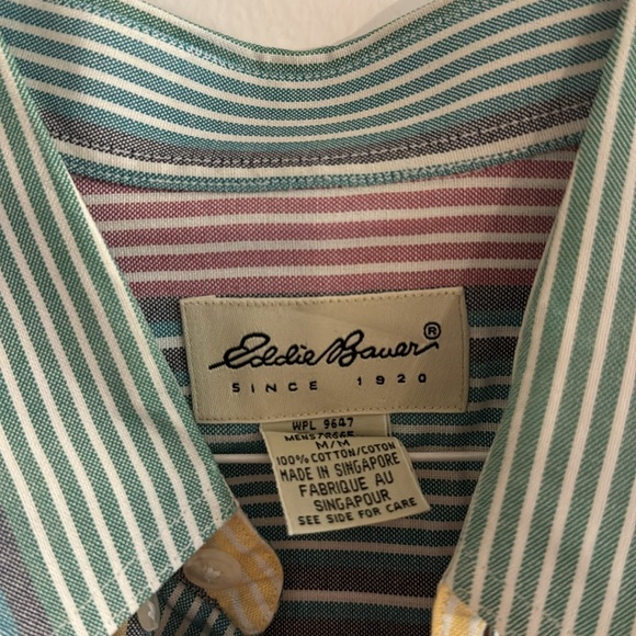 VINTAGE Eddie Bauer Button Down Front Pocket Striped Shirt - Medium - Picture 2 of 4